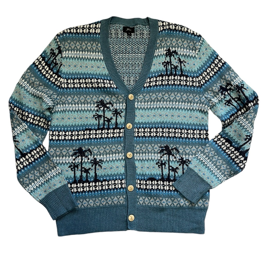 J. Crew Palm Tree Fair Isle Knit Cardigan Sweater Men's Medium